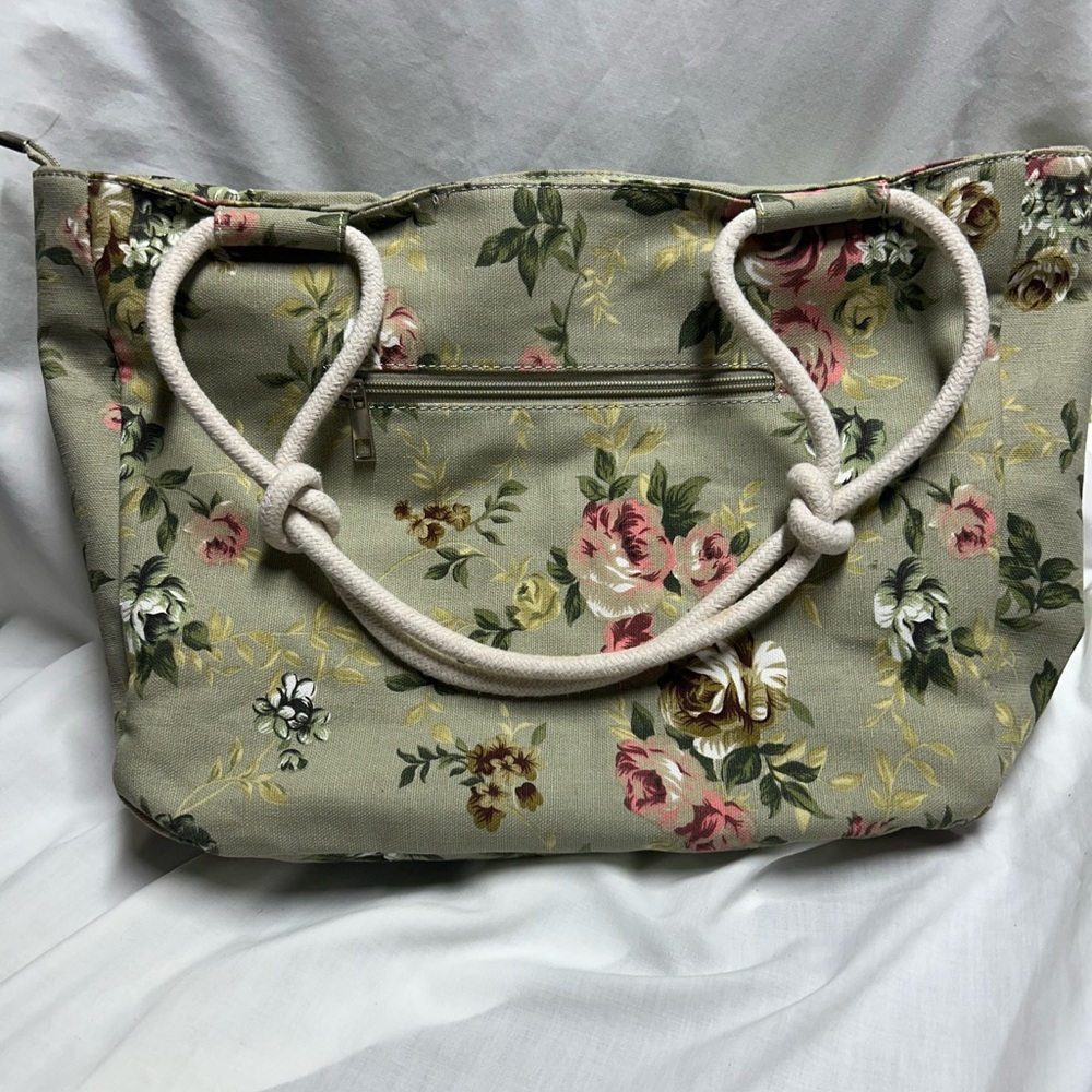 Farmhouse Is My Style Sage Green Floral Rose Shoulder Tote Bag Purse Shabby Chic